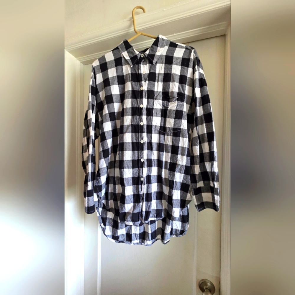 Maeve Black and White Plaid Button-Down Shirt
